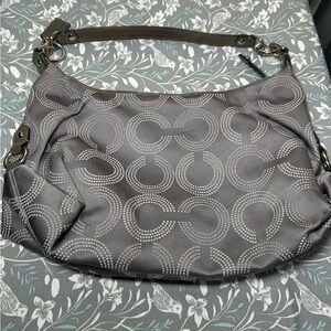 COACH Vintage Ashley Dotted Op Art Jacquard & Leather Gray Hobo Bag.